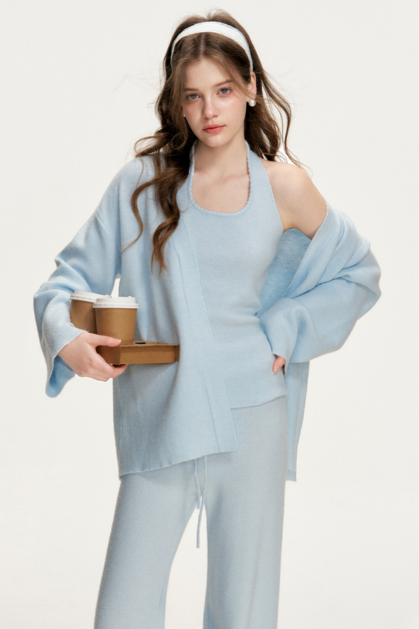 Knit Halter Cardigan Vest Set-Up