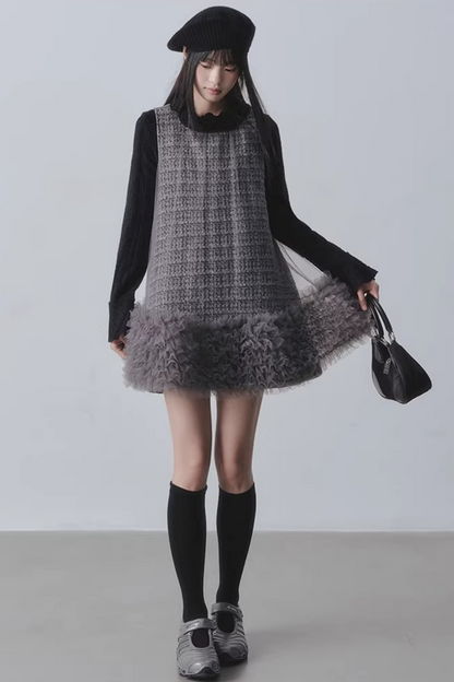 Yunding Coffee Tweed A-Line Dress