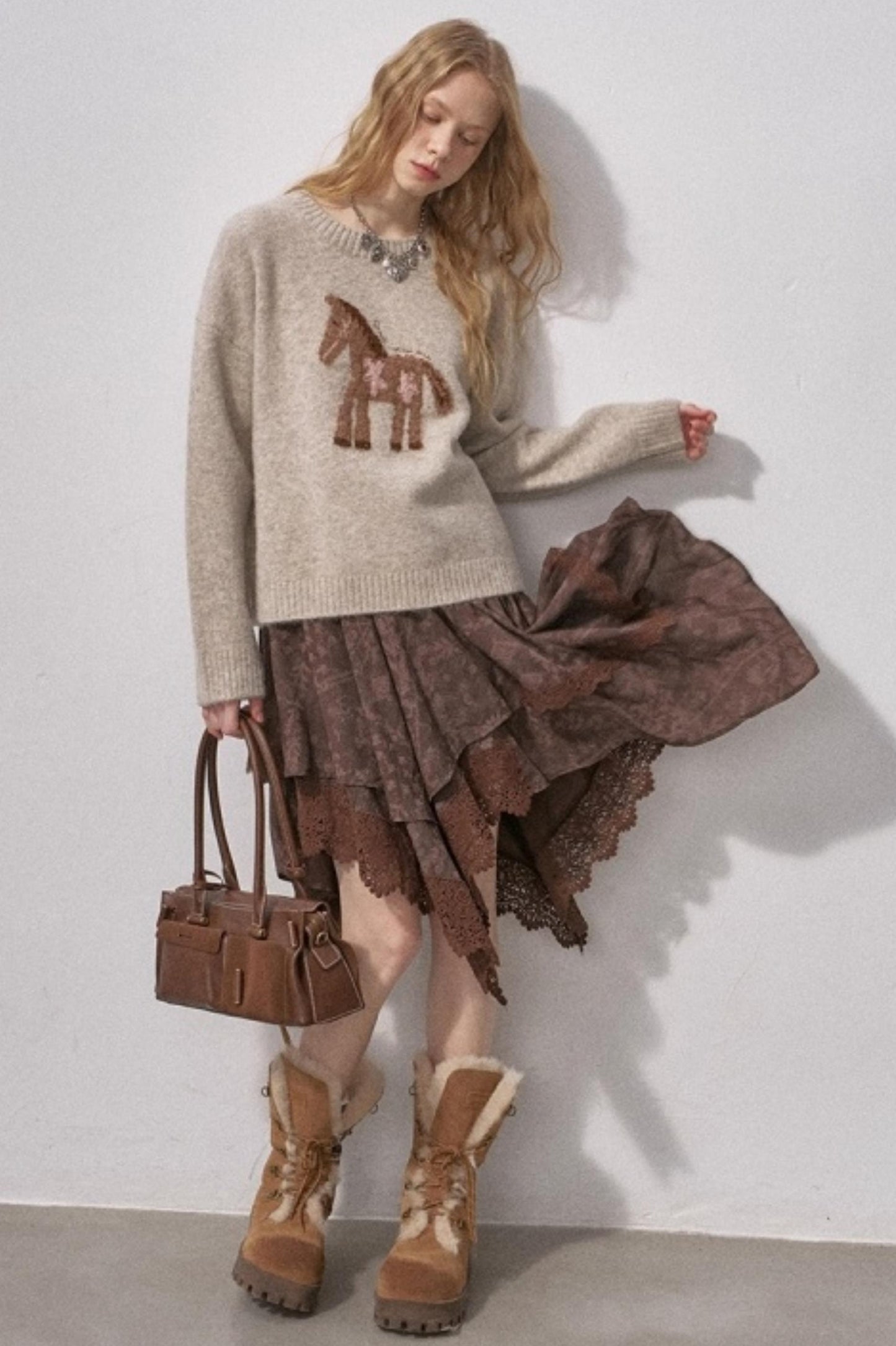 Lace Asymmetrical Winter Skirt