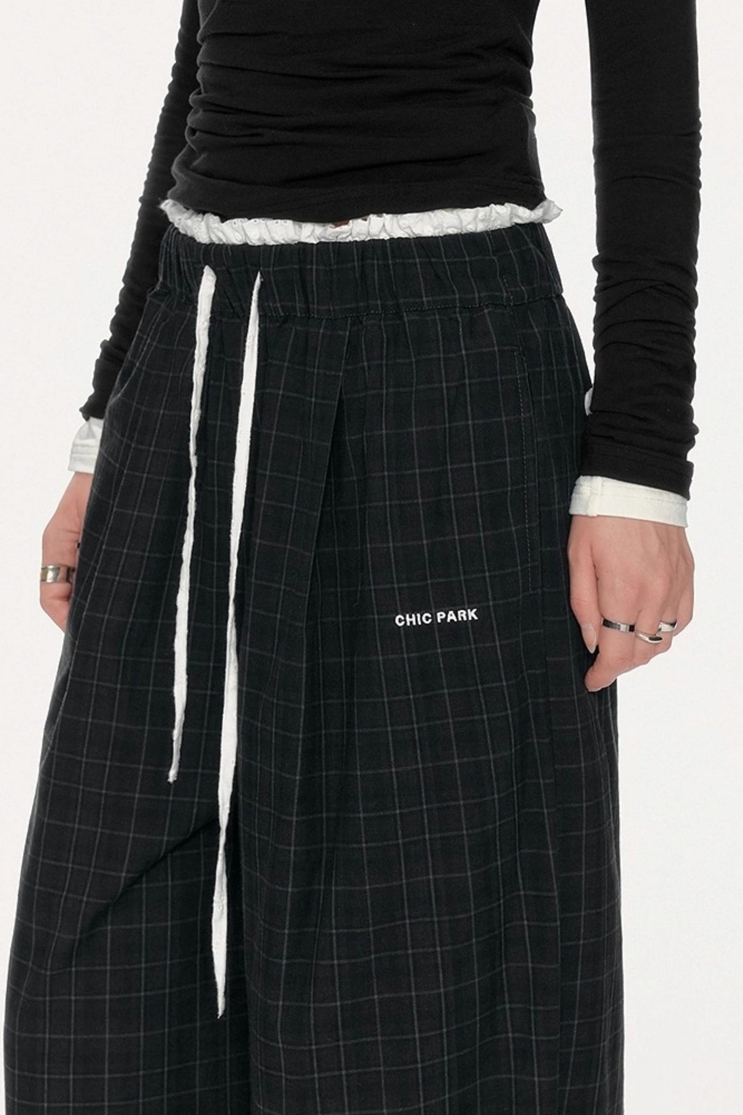 Retro Check Drawstring Pants