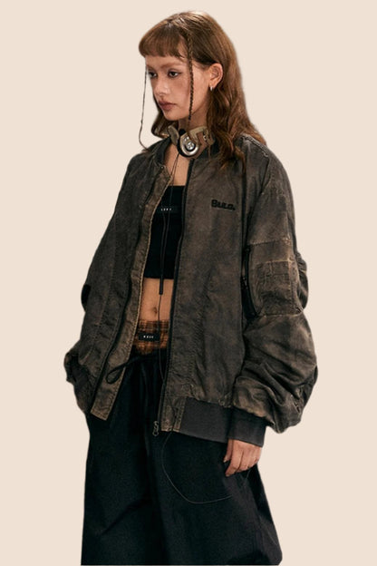 EZEK Original Wasteland American Flight Suit Washed Distressed Jacket Women's Pre-Fall New Loose Baseball Uniform