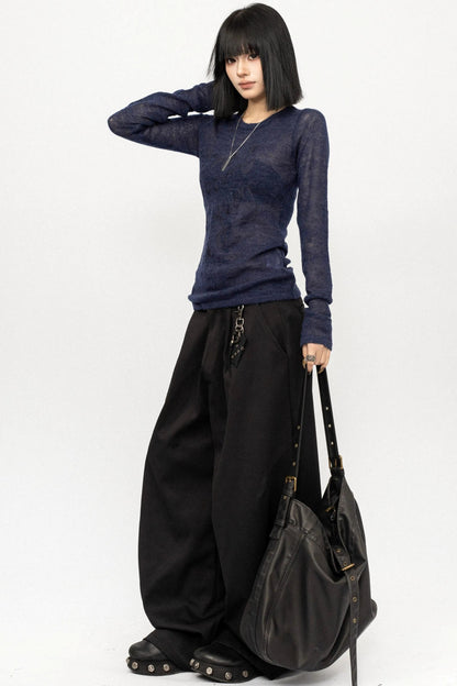 레트로 슬림핏 블라우스 탑