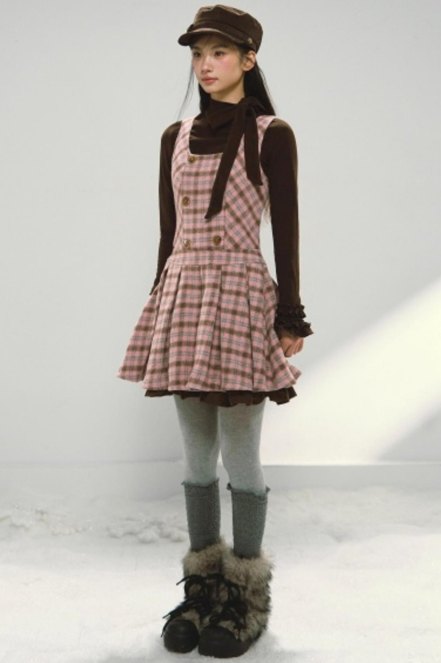 Plaid Retro Pleated Dress Set