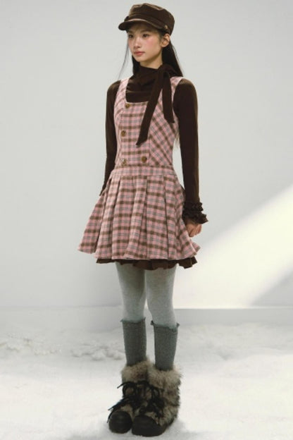 Plaid Retro Pleated Dress Set