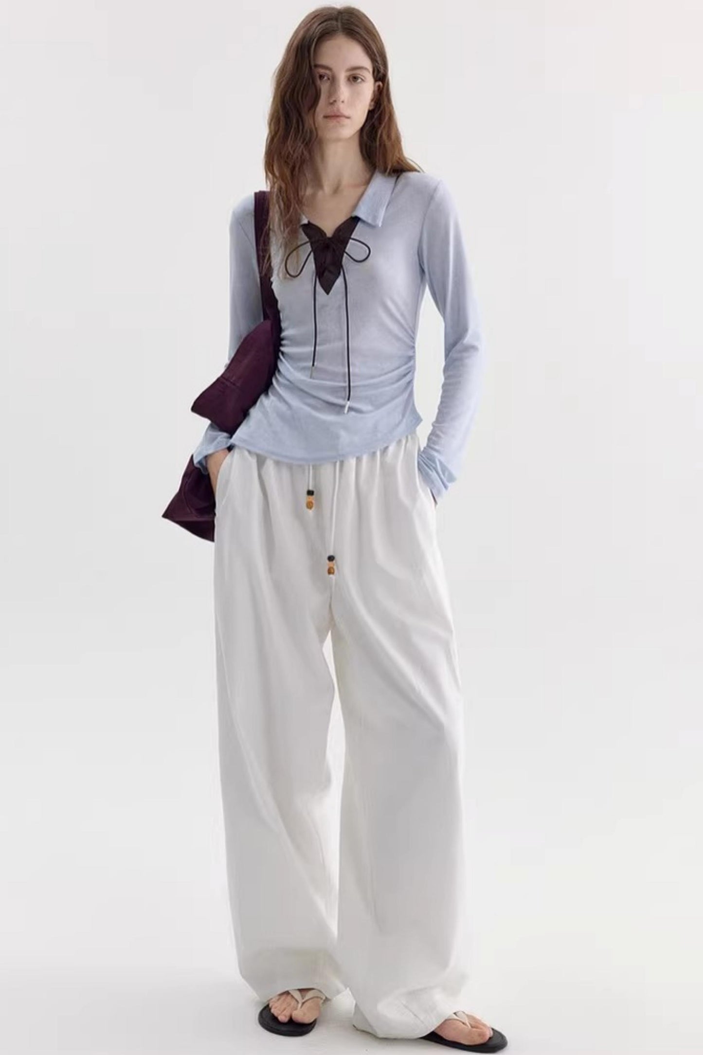 Color-Blocked Bow-Tie Polo Top