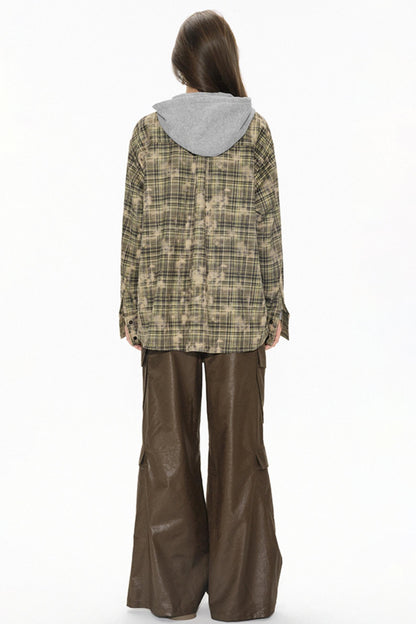 Distressed Green Plaid Shirt Jacket