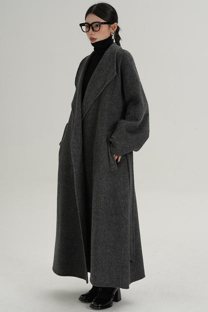 High-End Long Lapel Wool Reversible Coat
