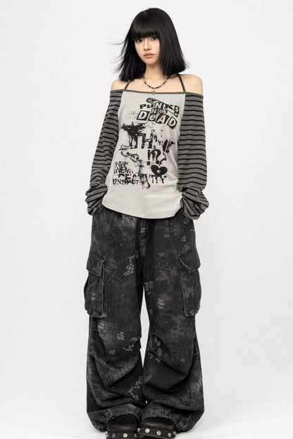 Loose Fit Spliced One-Shoulder Top