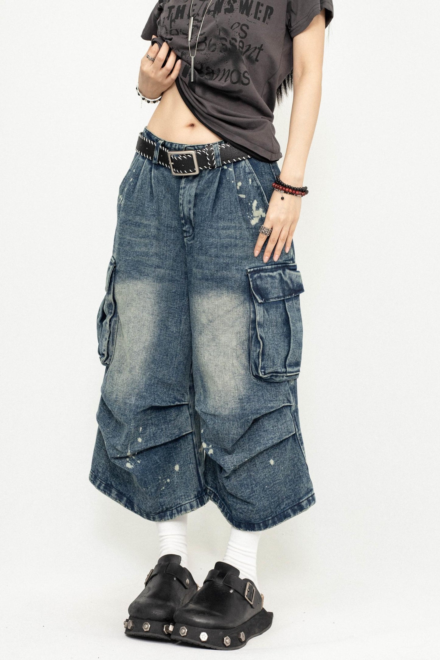 Pleated Denim Culottes Pants