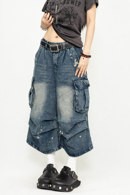Pleated Denim Culottes Pants