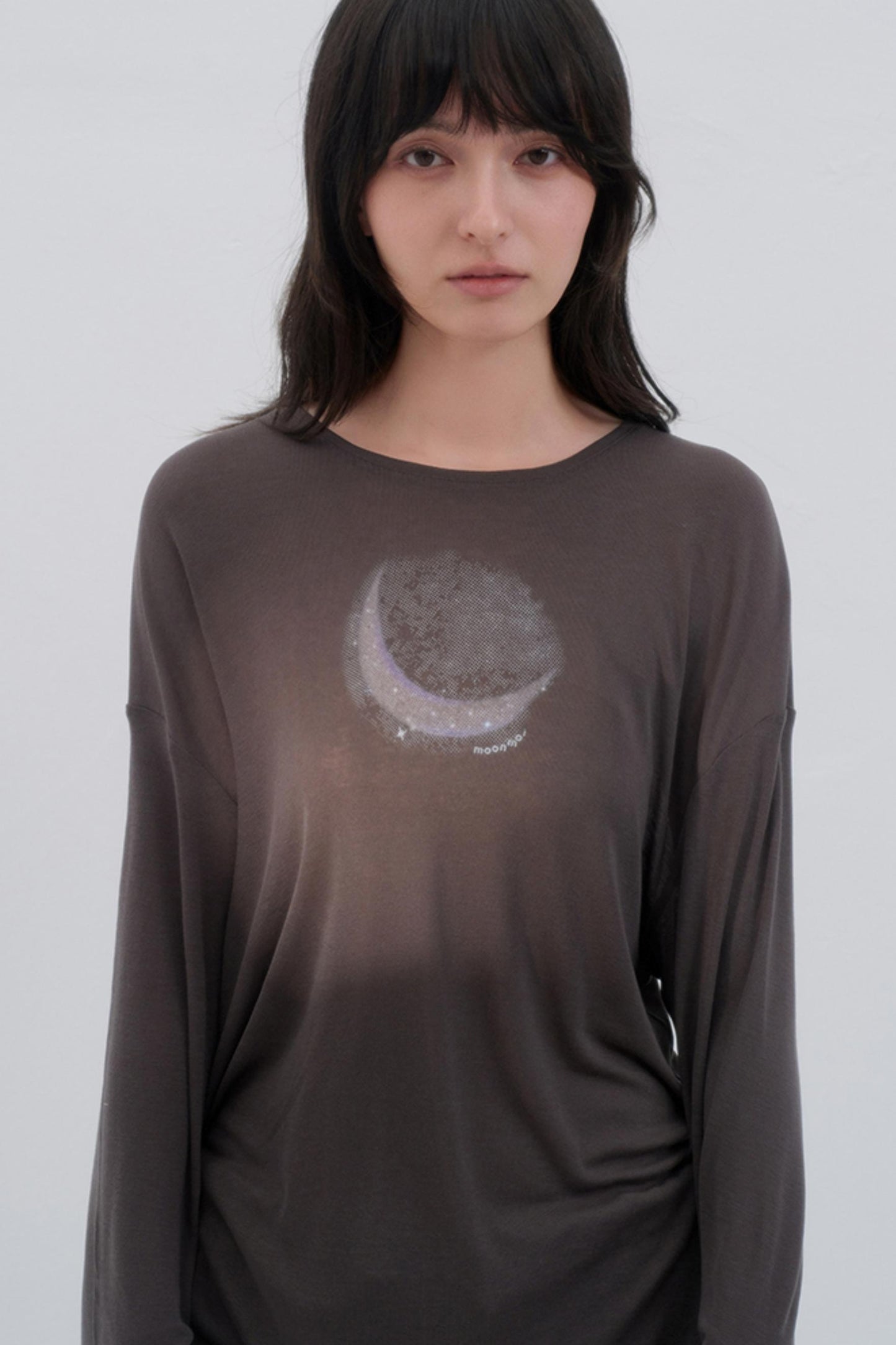 Moon Print Wool Blend Long Sleeves Top