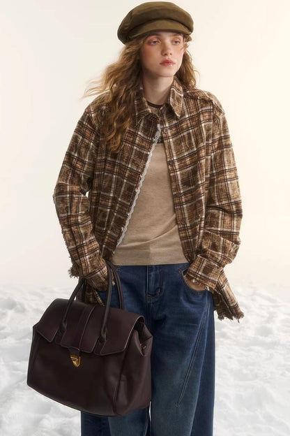 Lace-Trimmed Plaid Shirt