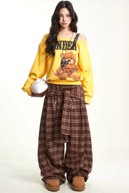 Retro Off-Shoulder Bear Sweatshirt
