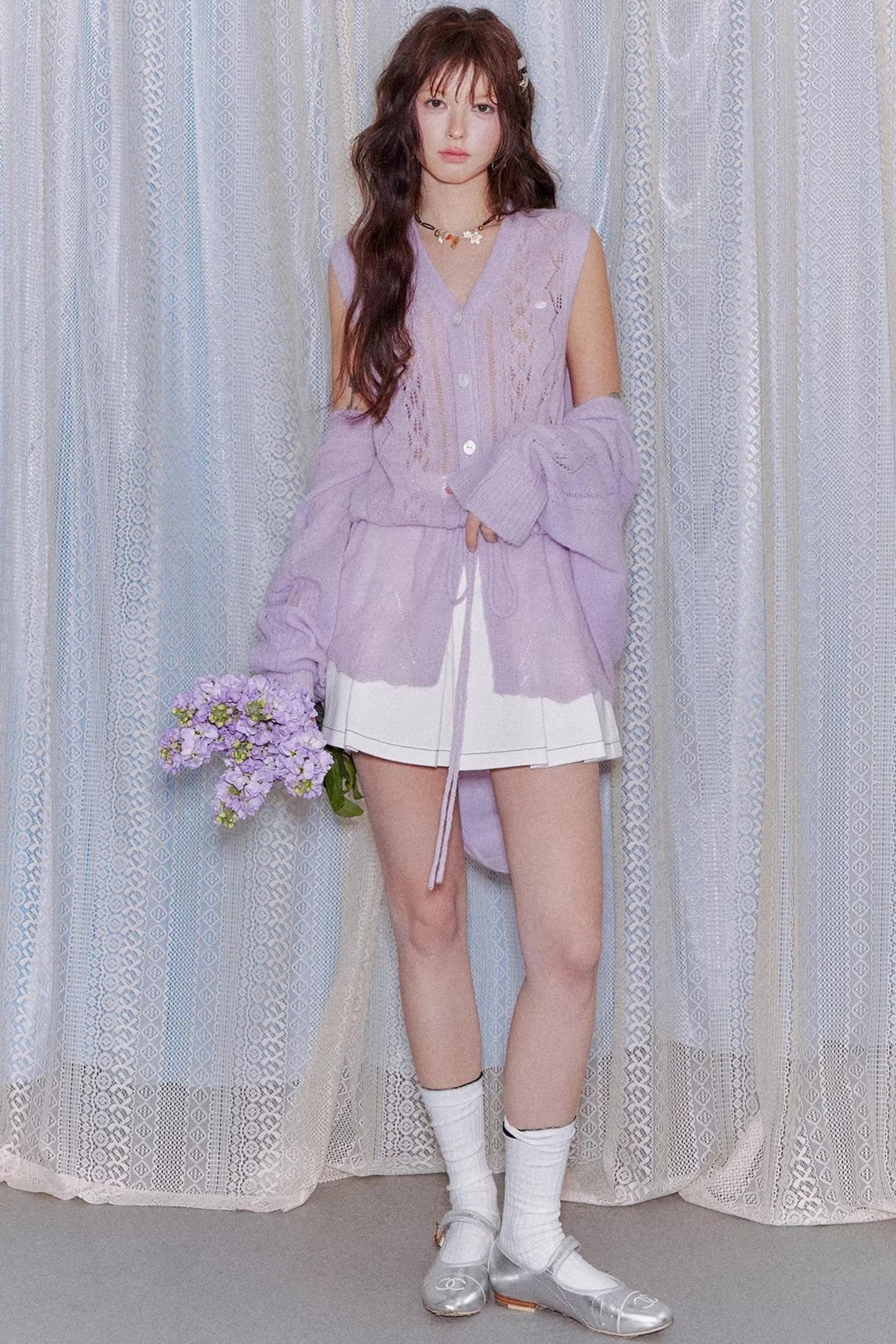 Mohair Purple Cut-Out Cardigan Set-Up