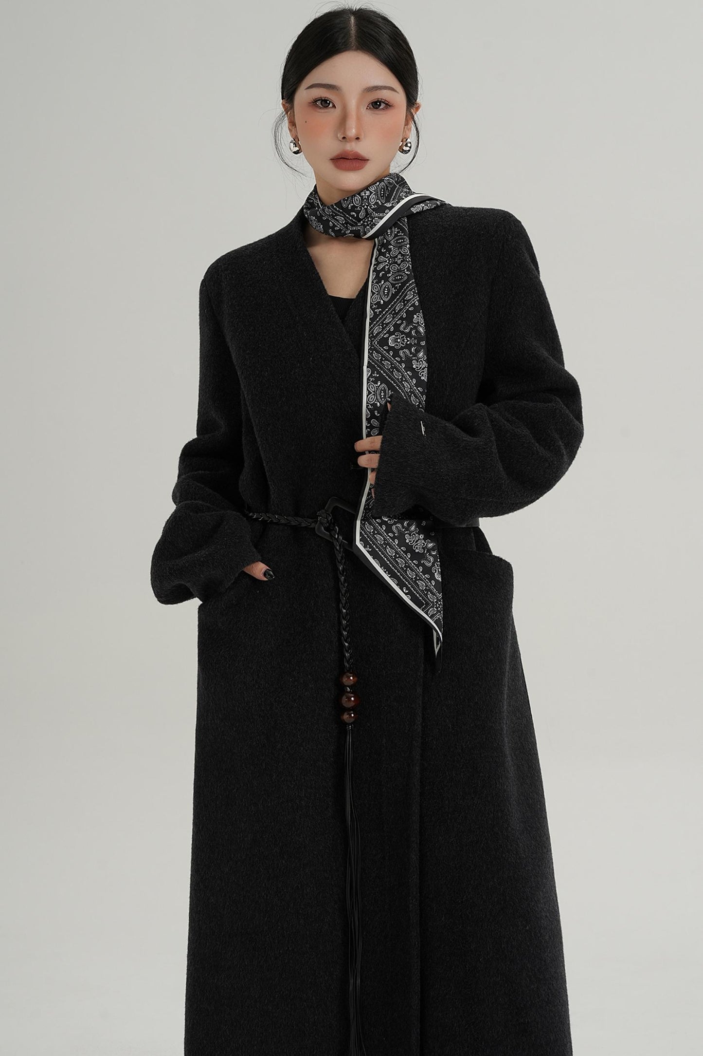 V-Neck Wool Trench Coat