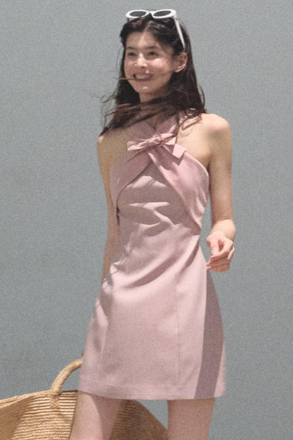 Cherry Melon Sleeveless Halterneck A-Line Dress