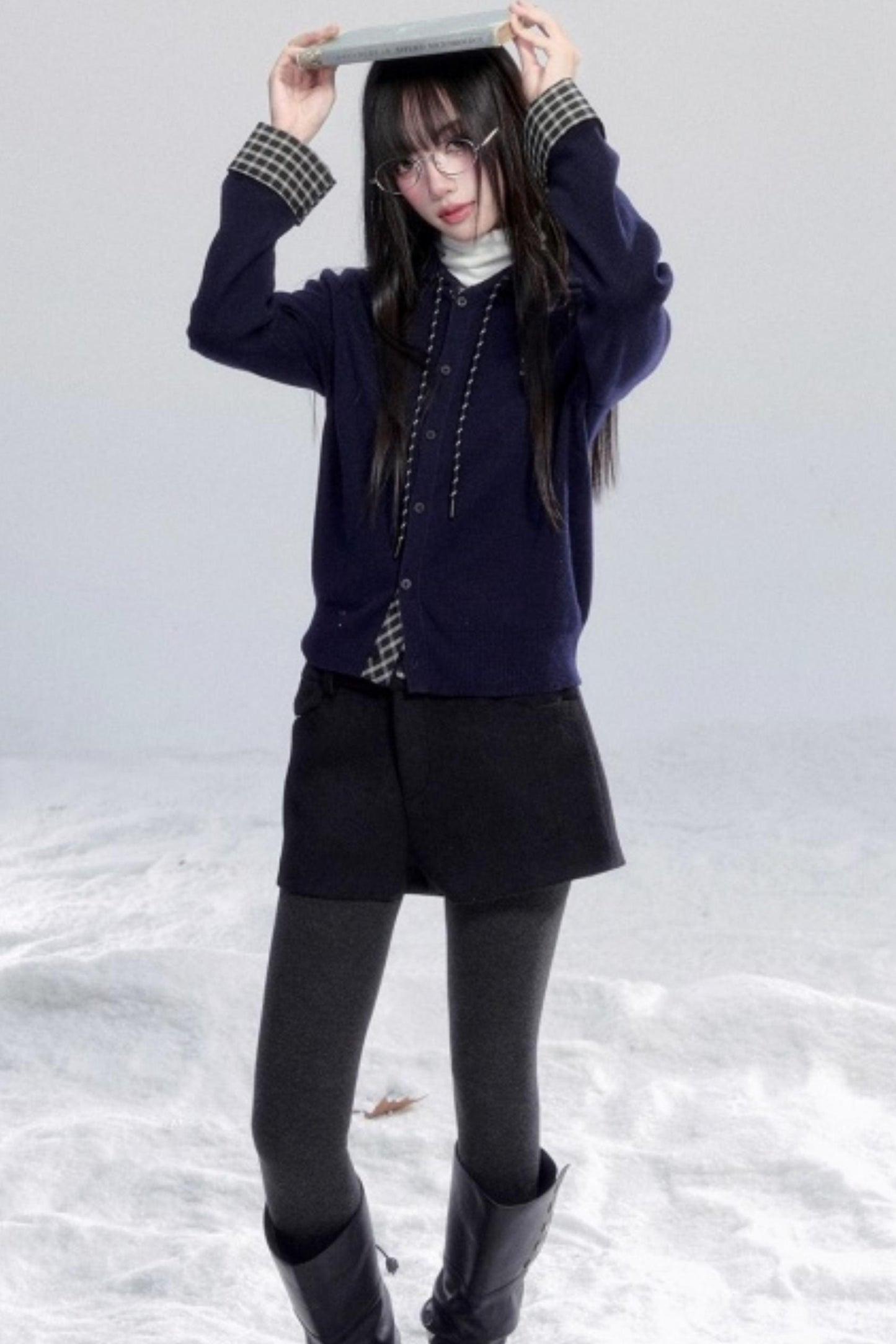 Plaid Patchwork Hooded Cardigan