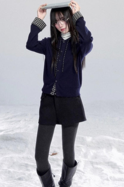 Plaid Patchwork Hooded Cardigan