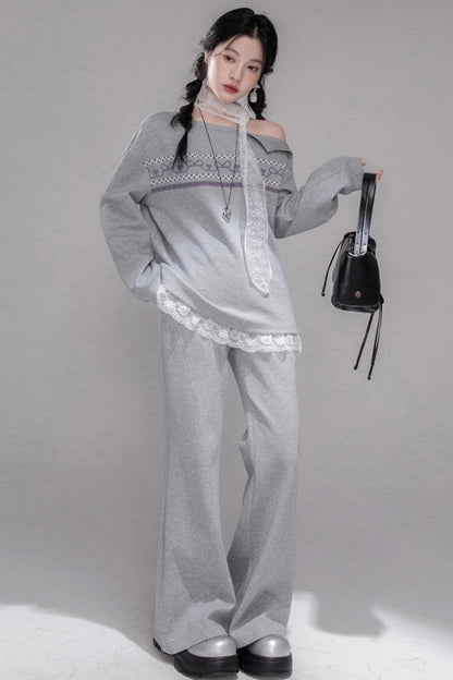 Fair Isle Printed Sweatshirt With Pants Set