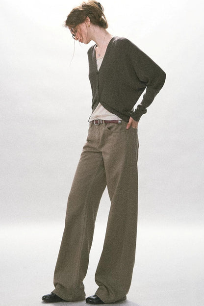 Pantalon rétro à jambes larges en sergé délavé