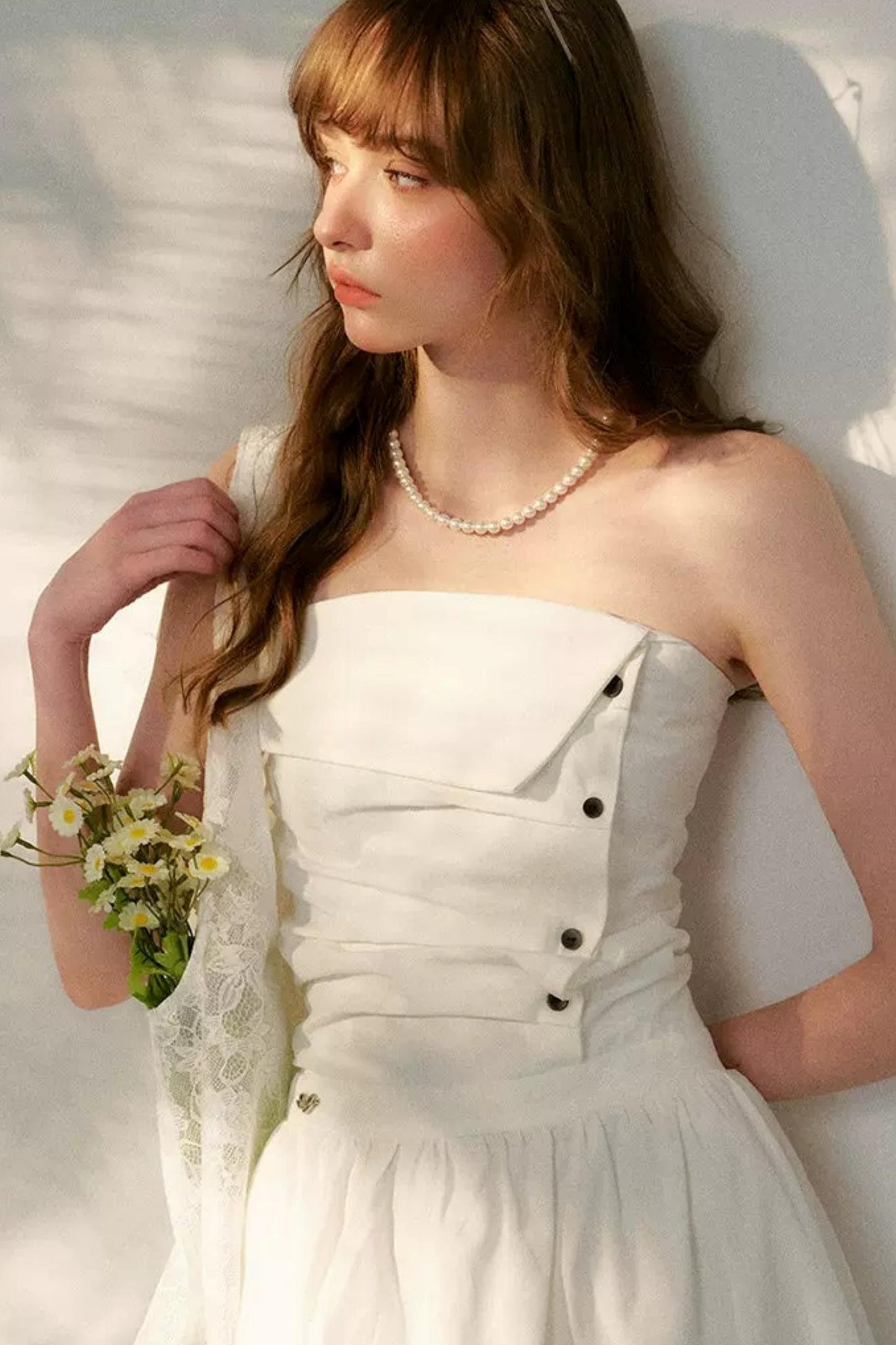 French Strapless Pleated A-Line Dress