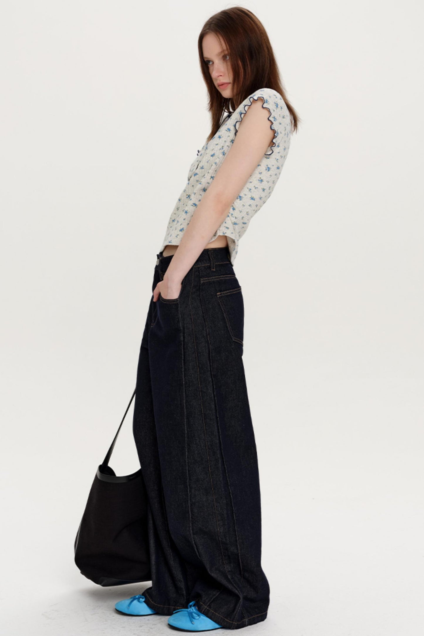 Retro Wide-Leg Slit Jeans