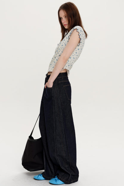 Retro Wide-Leg Slit Jeans