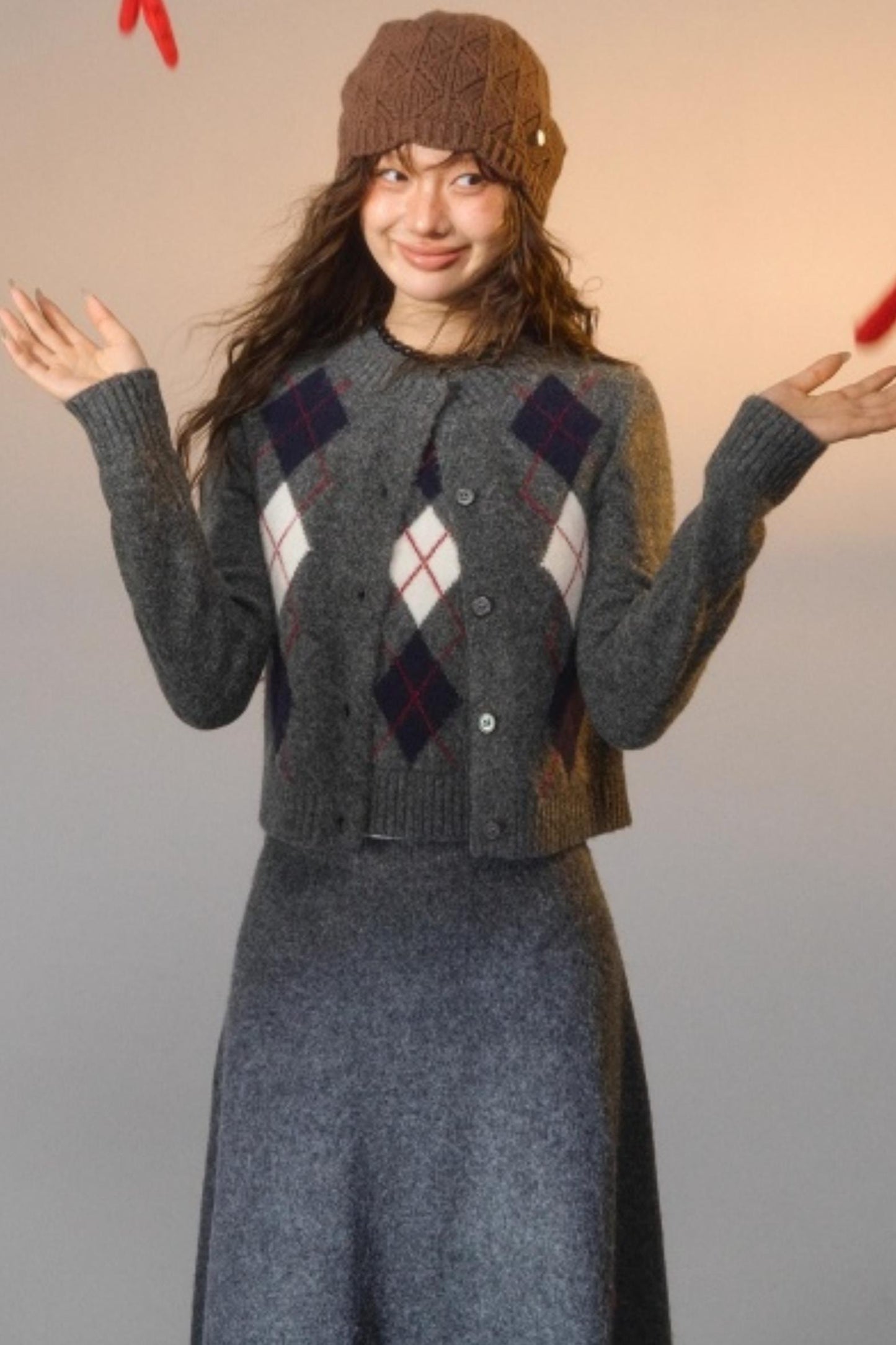 Floral Velvet Diamond Vest Skirt Set-Up