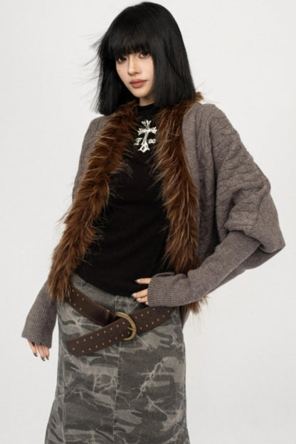 Fur Collar Knitted Cardigan