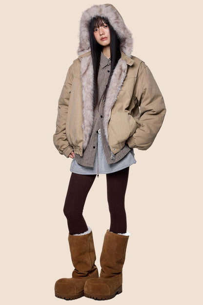 Carved Fluffy Collar Jacket