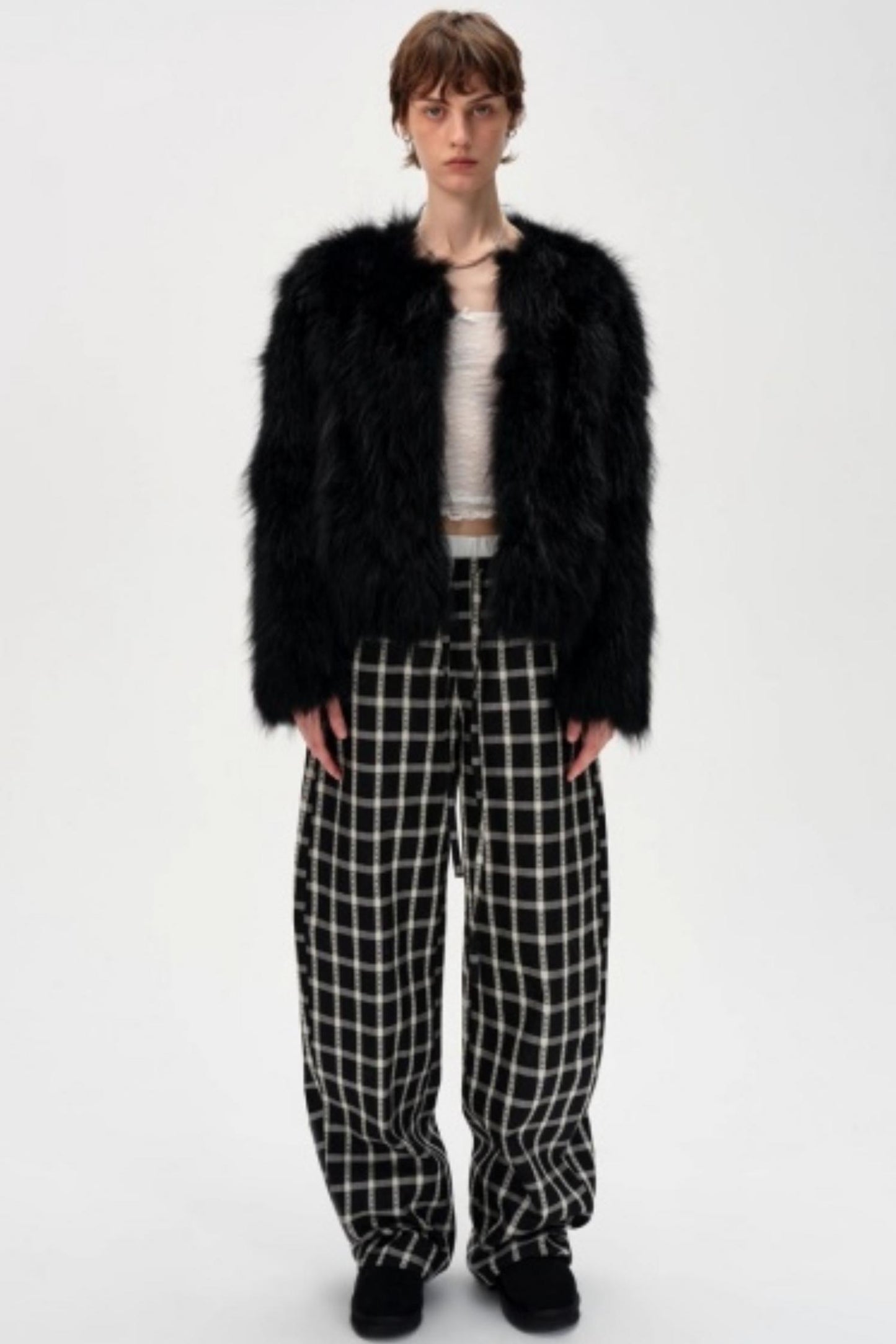 Lyocell Check Drawstring Cotton Trousers