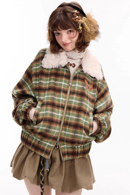 Winter Retro Green Plaid Jacket