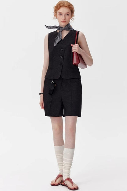 Denim Style Vest Shorts Set-Up