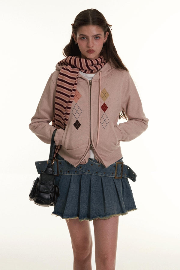 Vintage gesteppte bestickte Kapuzenjacke 