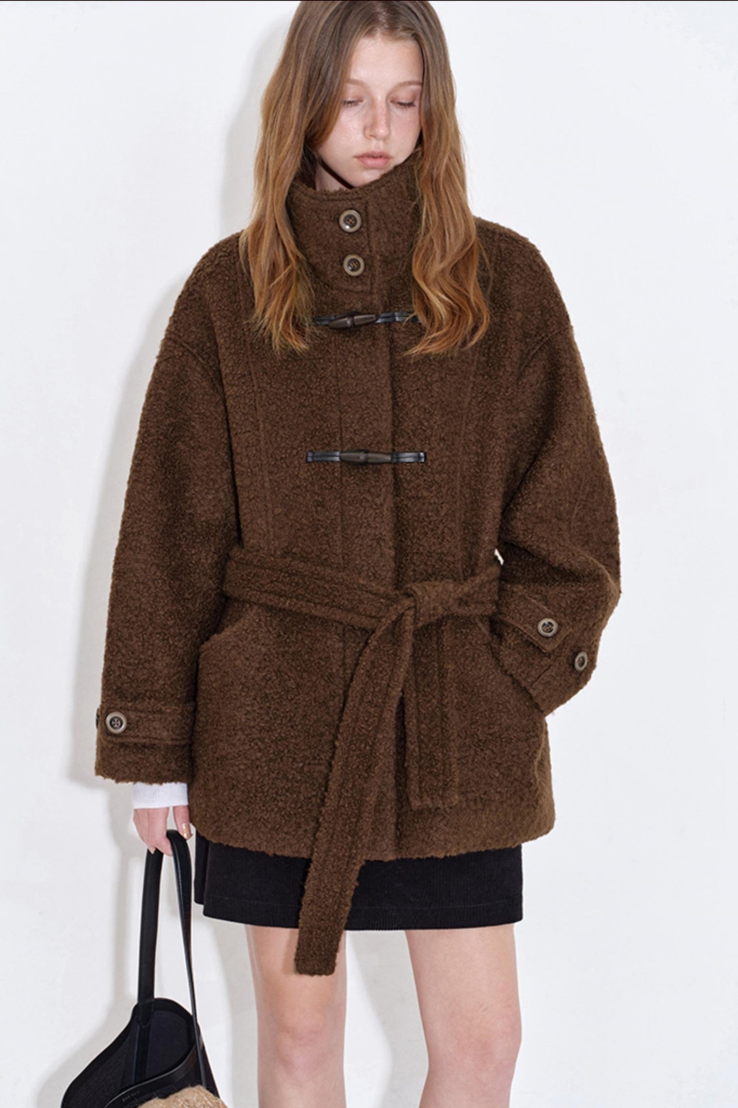 Wool Blend Leather Trim Coat