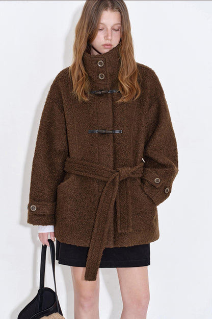 Wool Blend Leather Trim Coat