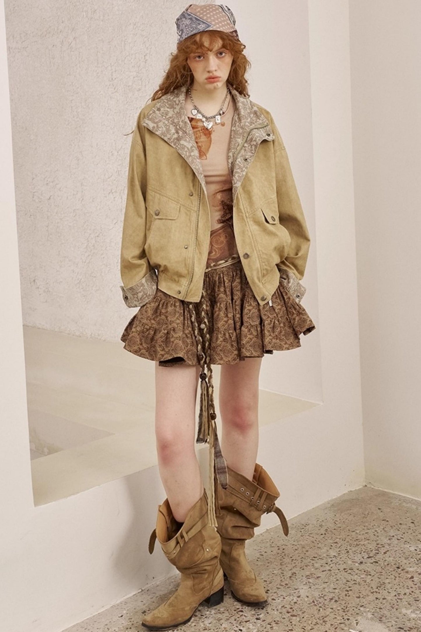 Cashew Flower Washed Stand Collar Jacket