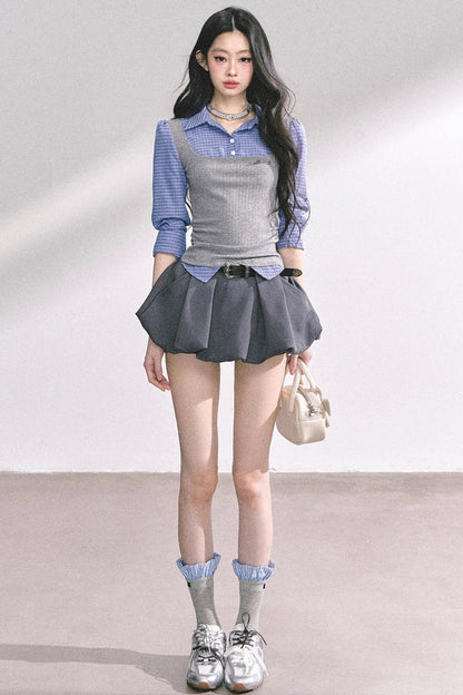 Blue Gray Plaid Shirt