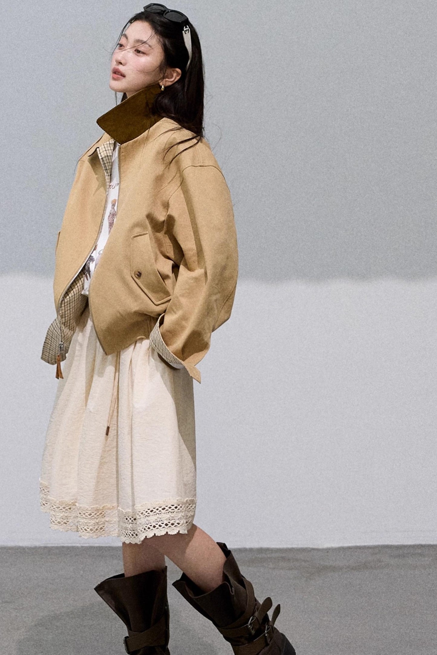 High-End Cotton Blend Lace A-Line Skirt