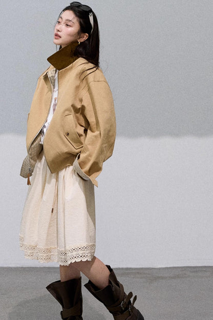 High-End Cotton Blend Lace A-Line Skirt