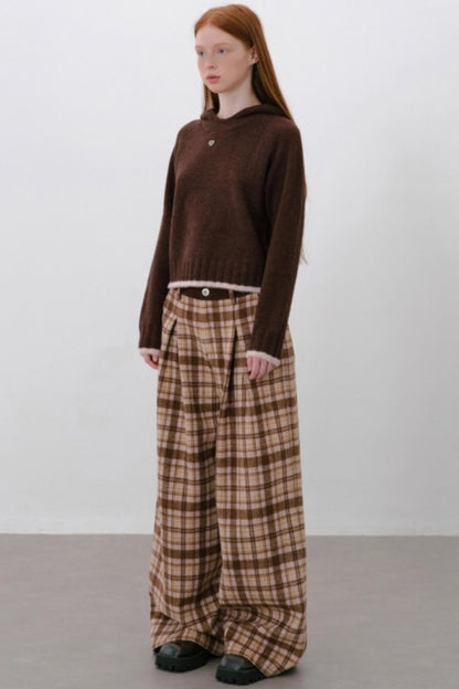 Retro Style Plaid Wide-Leg Pants