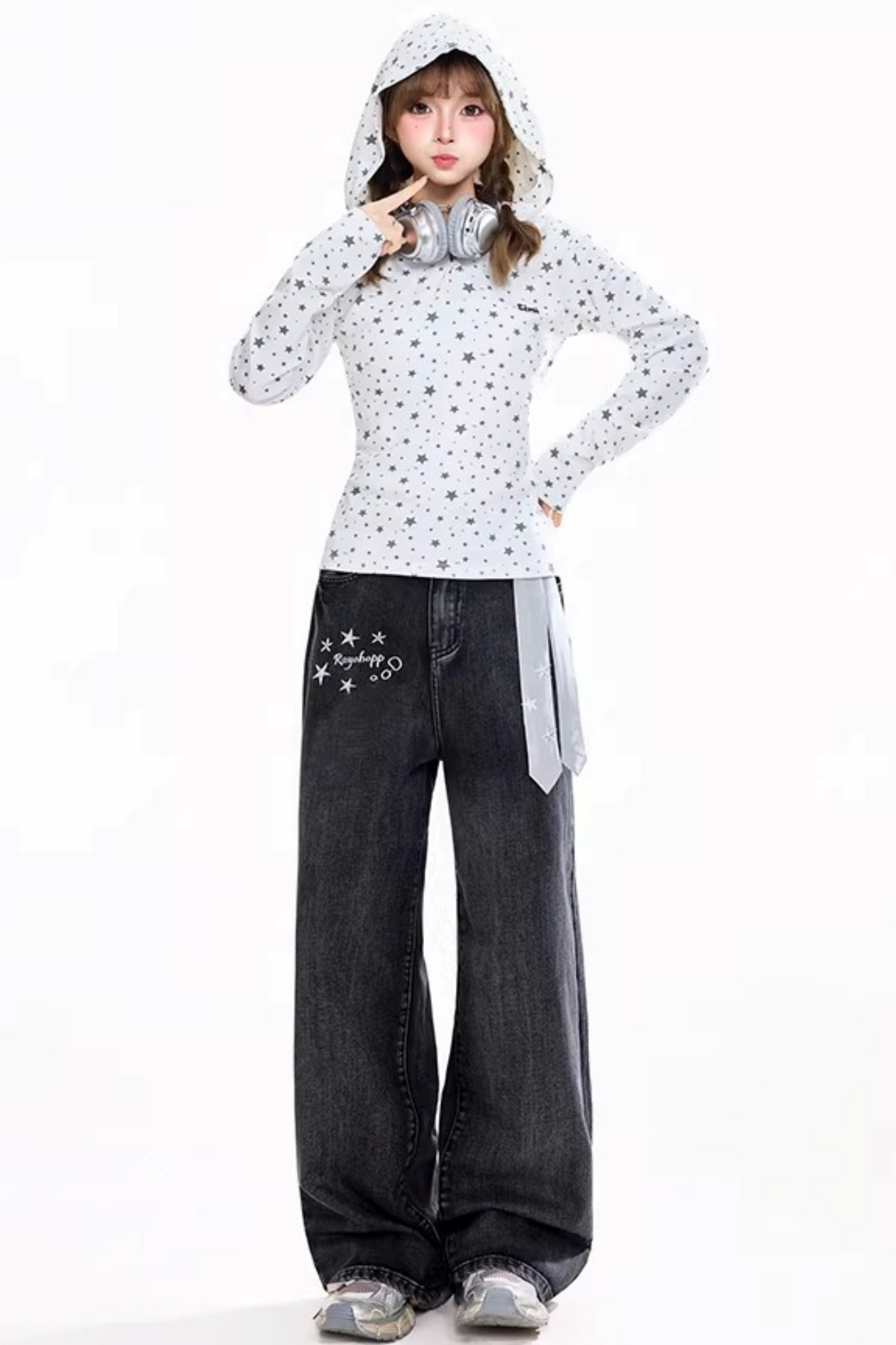 Retro Star-Printed Long-Sleeve Top