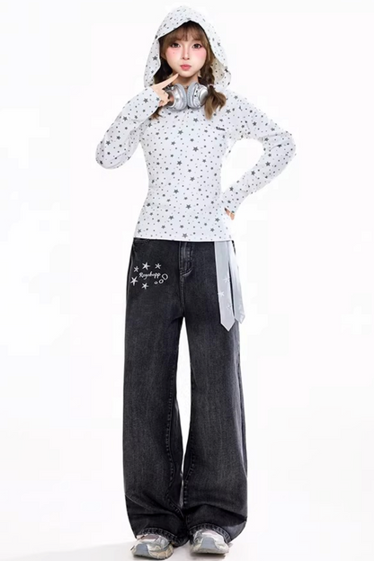 Retro Star-Printed Long-Sleeve Top