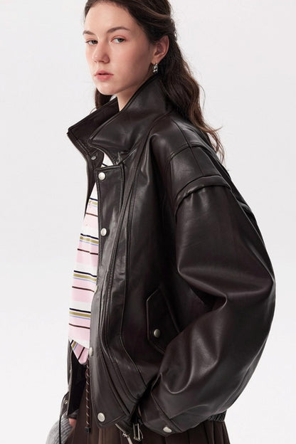 Autumn Chocolate Retro Leather Motorcycle Jacket
