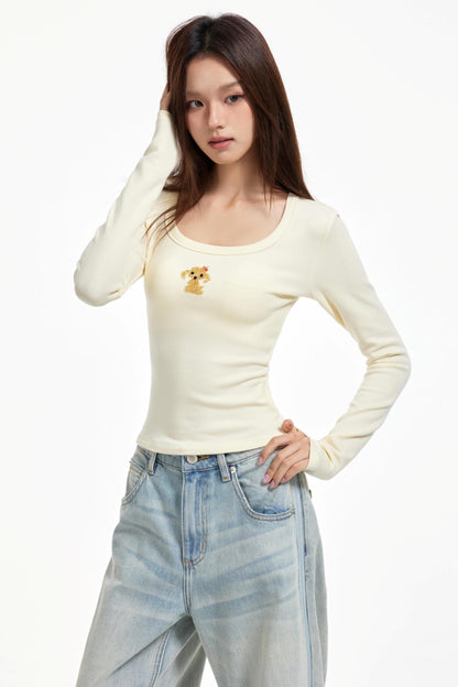 Slimming Square Neck Long Sleeve T-shirt