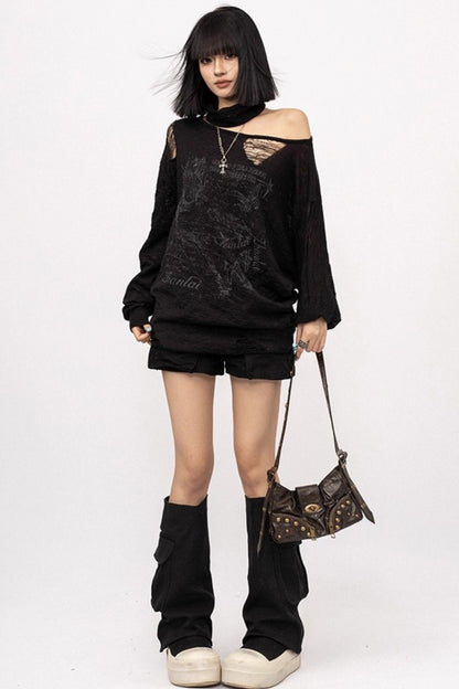 Slanted Black Sweater Top