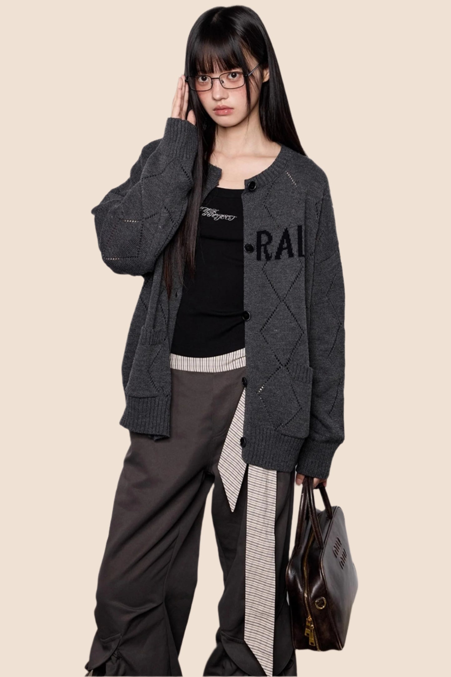 Cut-Out Monogram Casual Knit Cardigan
