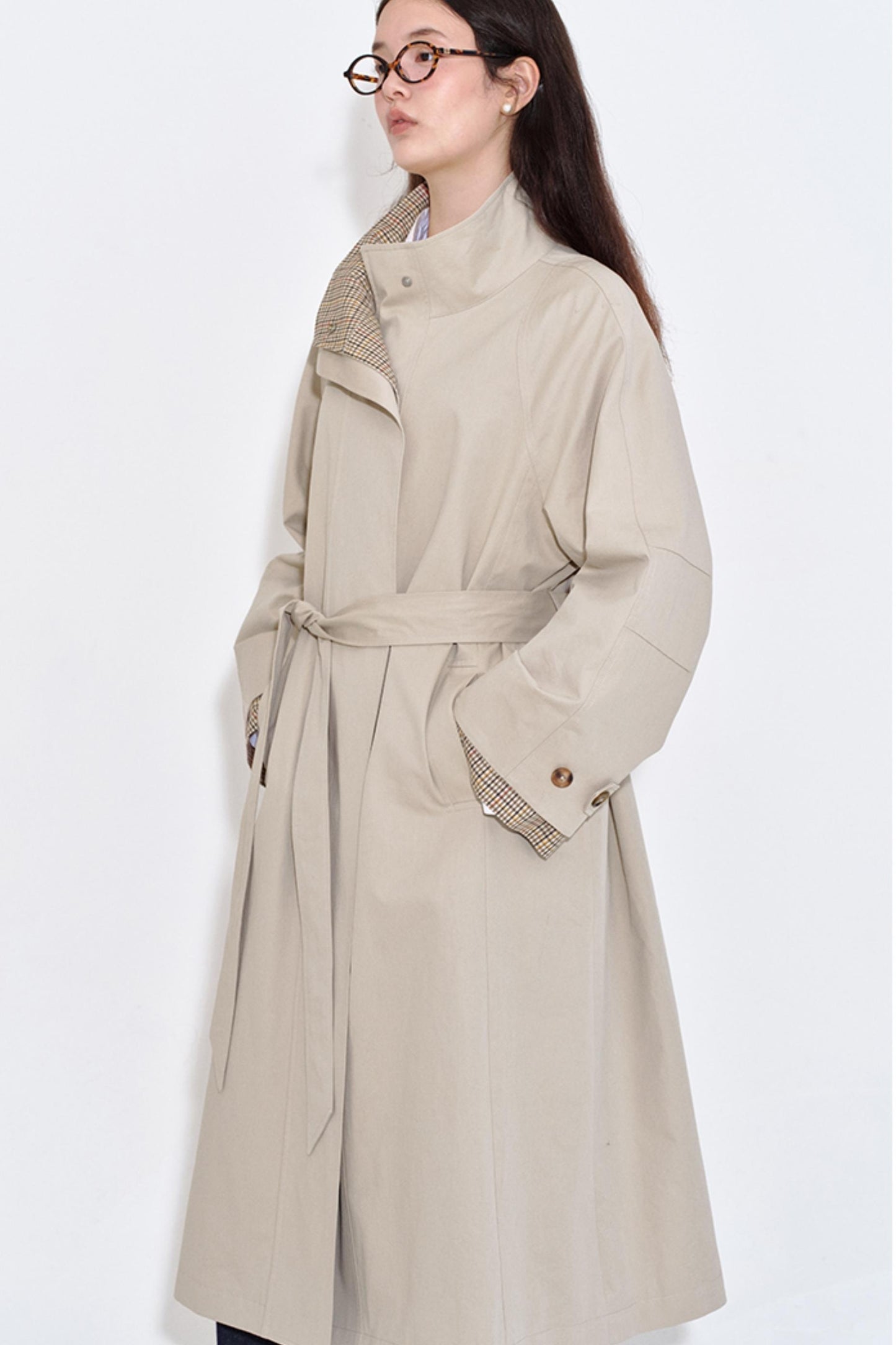 Special Split Plaid Trench Coat