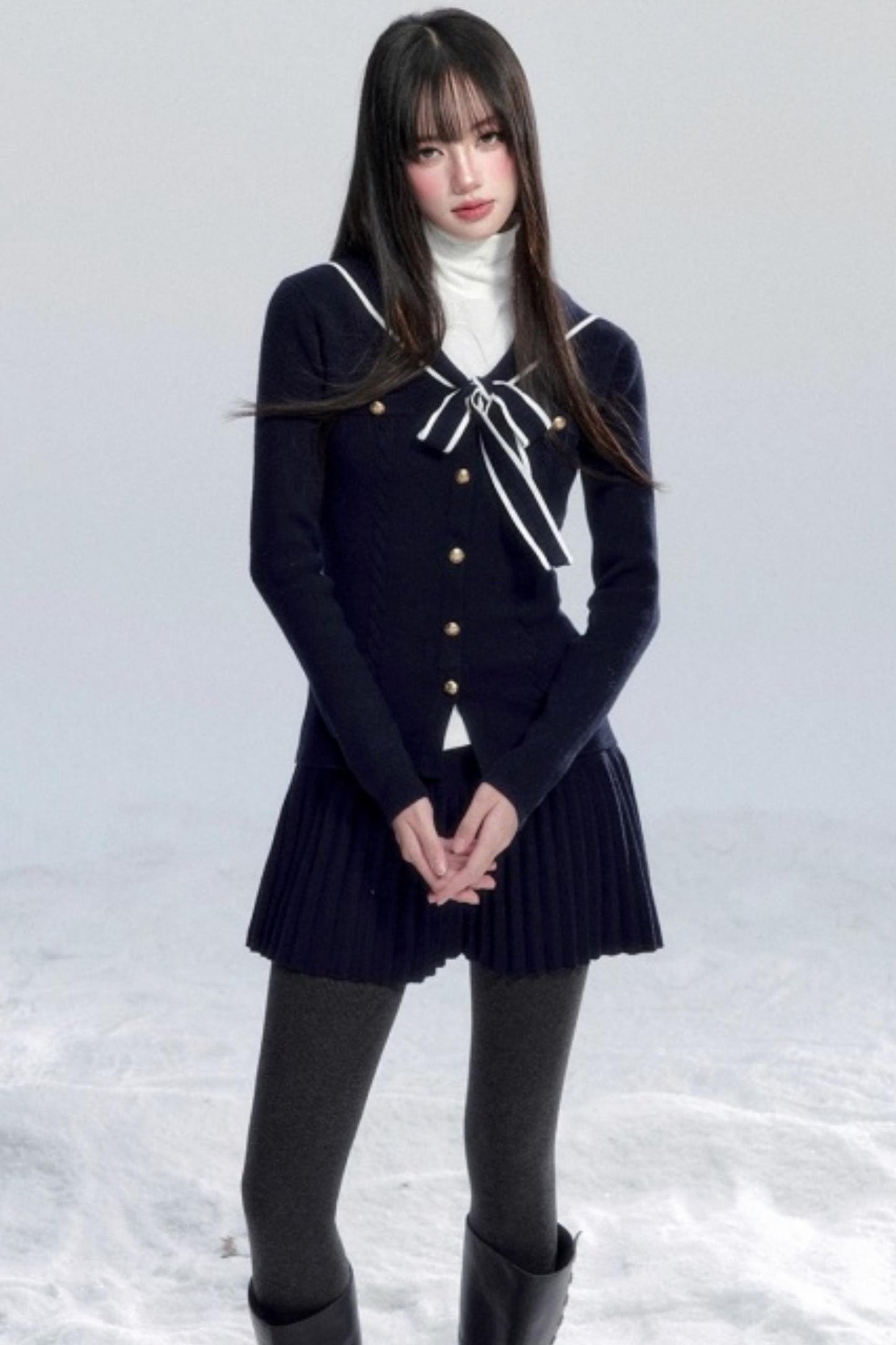 Navy Collar Knit Top