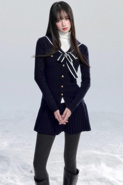 Navy Collar Knit Top